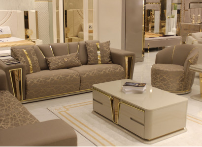 Sofa set 3+1+1 seater textile wood sofa 3 seater modern armchair complete set